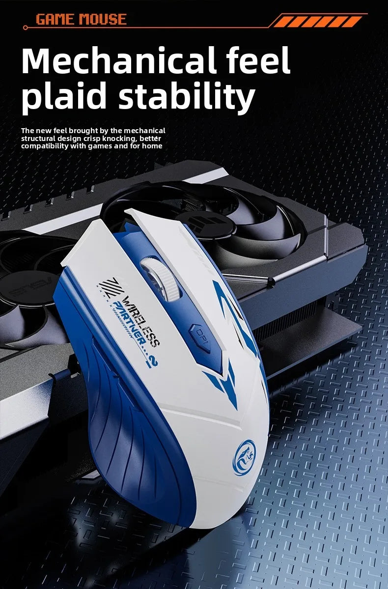 Ratón gaming inalámbrico 2.4G USB silencioso de doble modo Bluetooth recargable 1600DPI para ordenador, PC y portátil