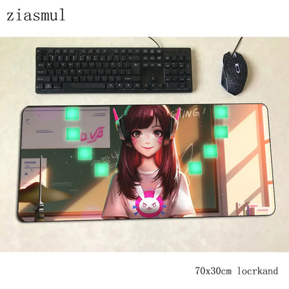 Alfombrilla gamer D.Va 70x30cm XL para ratón gaming, PC y portátil, tapete de escritorio bonito para juegos, regalo de Navidad para gamers, alfombrilla gamepad