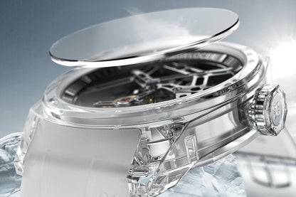 Reloj AGELOCER de edición limitada «Ice Never Melts» con tourbillon de cristal de oscilación libre, reloj mecánico manual de lujo