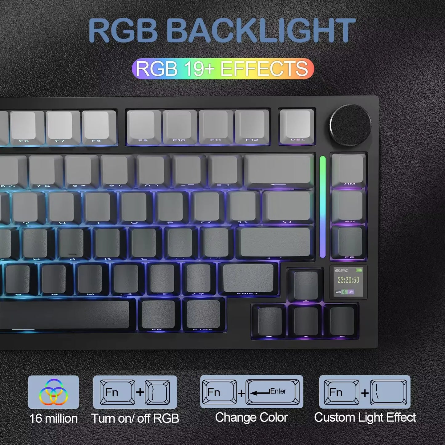 Attack Shark X820Ultra Wireless 75% Mechanical Gaming Keyboard with TFT Screen, Knob, Hot Swappable RGB, Bluetooth, 2.4GHz & USB-C