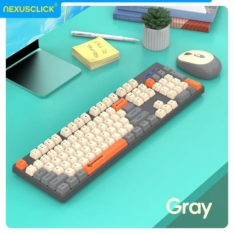 Set tastiera e mouse wireless NexusClick per gaming e ufficio, risparmio energetico intelligente, formato completo 104 tasti, 1600DPI regolabili, USB per laptop e PC