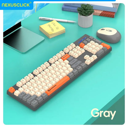 Set tastiera e mouse wireless NexusClick per gaming e ufficio, risparmio energetico intelligente, formato completo 104 tasti, 1600DPI regolabili, USB per laptop e PC