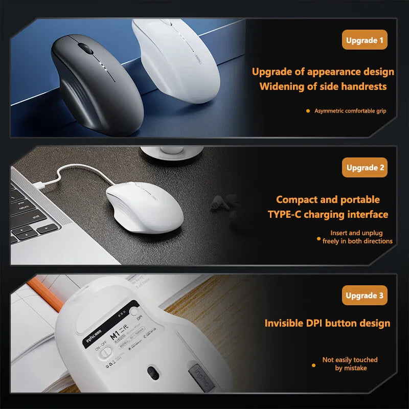 Inphic M1 Second-generation 2.4G Wireless Mouse Type-C Rechargeable Silent Office Mouse Ergonomics Battery Level Display