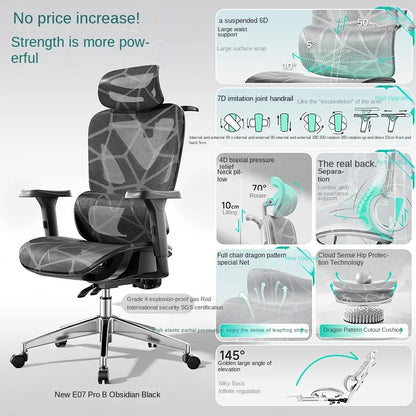 New E07 Pro Ergonomic Chair Sedentary Comfort Office Chair Home Study  Gaming Chair Backrest Adjustable Seat With Footrest