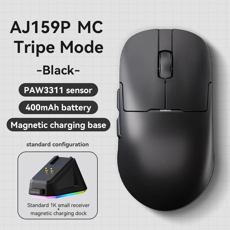 AJAZZ AJ159 APEX Wireless Gaming Mouse, Lightweight RGB Gaming Mouse with Magnetic Charging Dock, Bluetooth & 2.4GHz, Up to 30,000 DPI for PC & Laptop