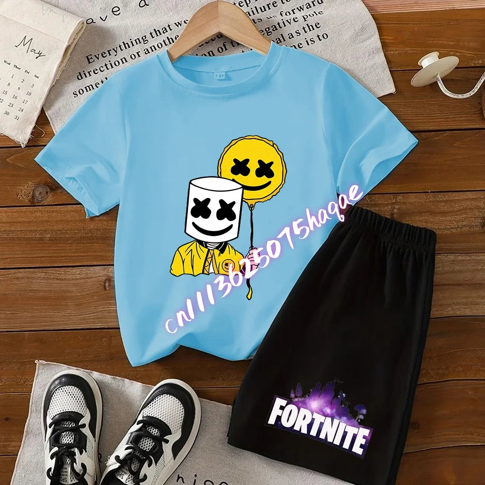 Conjunto de verano Fortress Night de camiseta y pantalones cortos para niños y niñas, 2 piezas, ropa infantil con camiseta estampada, regalo