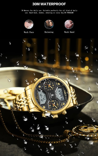 Men's Digital Military Sport Watch 3ATM Waterproof Luminous Steel Strap Quartz Wristwatch Fashion Male Clock Reloj Hombre