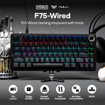 EPOMAKER x AULA F75 Teclado mecánico con cable 75% ANSI US Layout, montaje gasket, hot-swap, para Mac/WIN/Android, con perilla