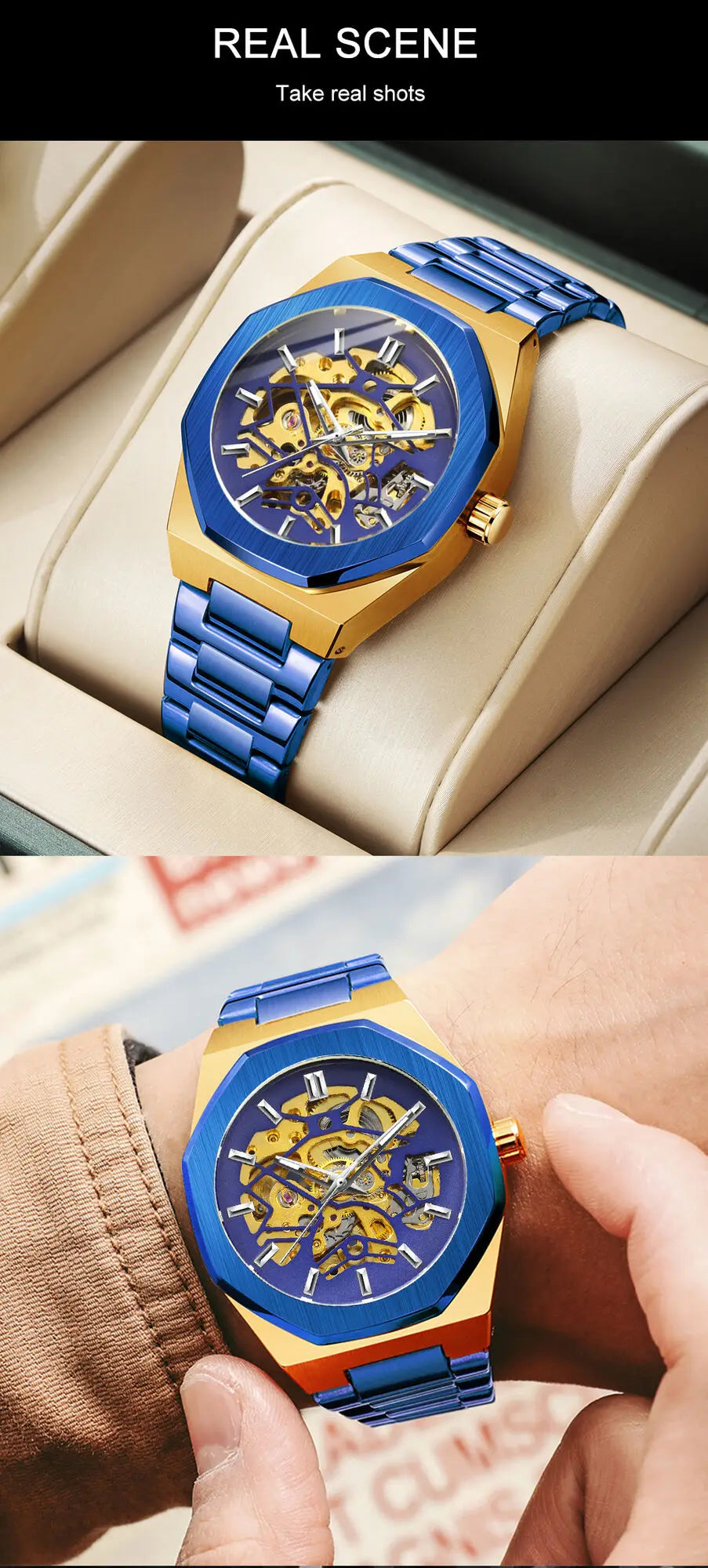 FORSINING 344D Top Brand Luxury Skeleton Automatic Mechanical Men's Watch Hollow Design Luminous Stainless Steel Strap Clock Men