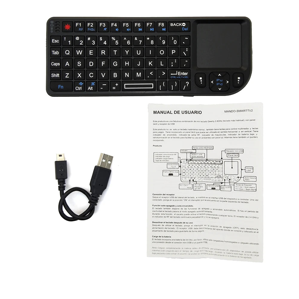 Teclado inalámbrico A8 Mini 2.4G con retroiluminación de 7 colores, teclado portátil 3 en 1 con panel táctil y Air Mouse para Android TV Box, PC y tablet