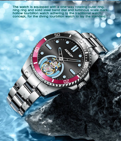 AESOP 2025 Men Flying Tourbillon Mechanical Wristwatch Male Skeleton Luxury Sapphire Watch Mens Waterproof Super Luminous Clocks
