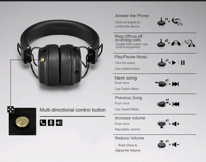 Marshall Major III Wireless Bluetooth Headphones – Deep Bass, Noise Cancelling, Foldable Over-Ear Headset with Microphone