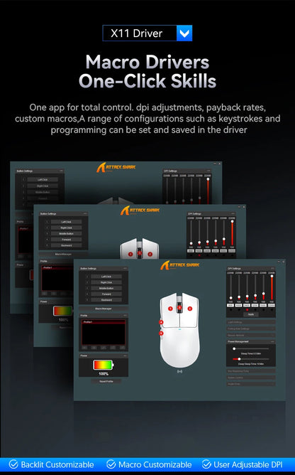 ATTACK SHARK X11 SE Wireless Gaming Mouse 22000 DPI, PixArt PAW3311 Sensor, Tri-Mode Bluetooth, 2.4G & Wired, Lightweight RGB Gaming Mouse