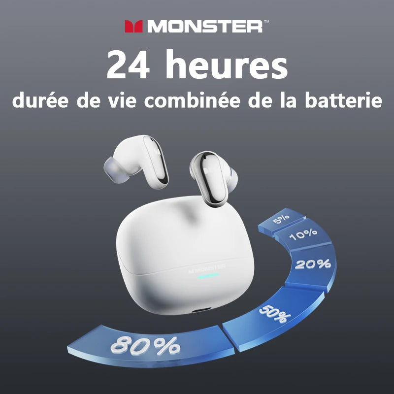 Auricolari wireless Bluetooth 5.4 Monster MQT52 a lunga autonomia, cuffie gaming dual mode con audio stereo HiFi e microfono