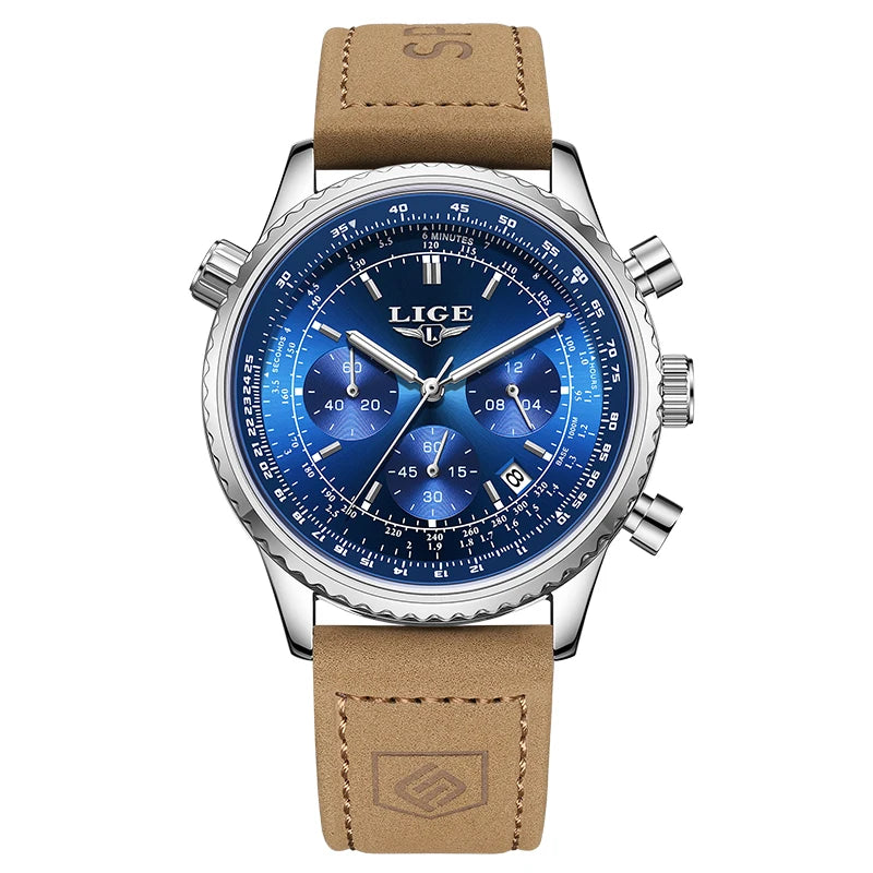 Relógio de luxo para homem LIGE – Cronógrafo com data, em aço inoxidável, estanque, luminescente, estilo desportivo e militar, relógio de quartzo para homem