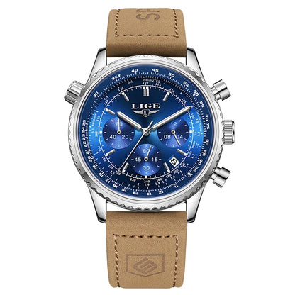 Relógio de luxo para homem LIGE – Cronógrafo com data, em aço inoxidável, estanque, luminescente, estilo desportivo e militar, relógio de quartzo para homem