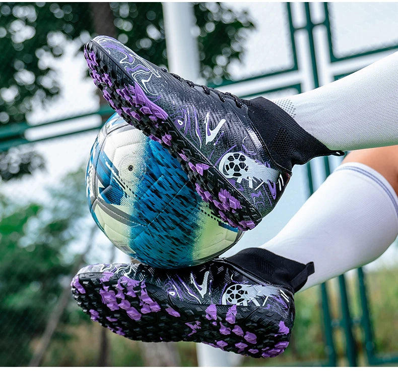 Chaussures de football pour hommes et femmes, crampons antidérapants pour terrain synthétique, baskets de futsal, chaussures de football à crampons pour terrain gazonné, support de cheville, pour l'extérieur