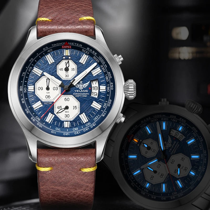 YELANG V1029S Men's Quartz Watch 42mm Japan OS10 Movement T100 Luminous 100M Waterproof Sports Military Style Watches Sapphire