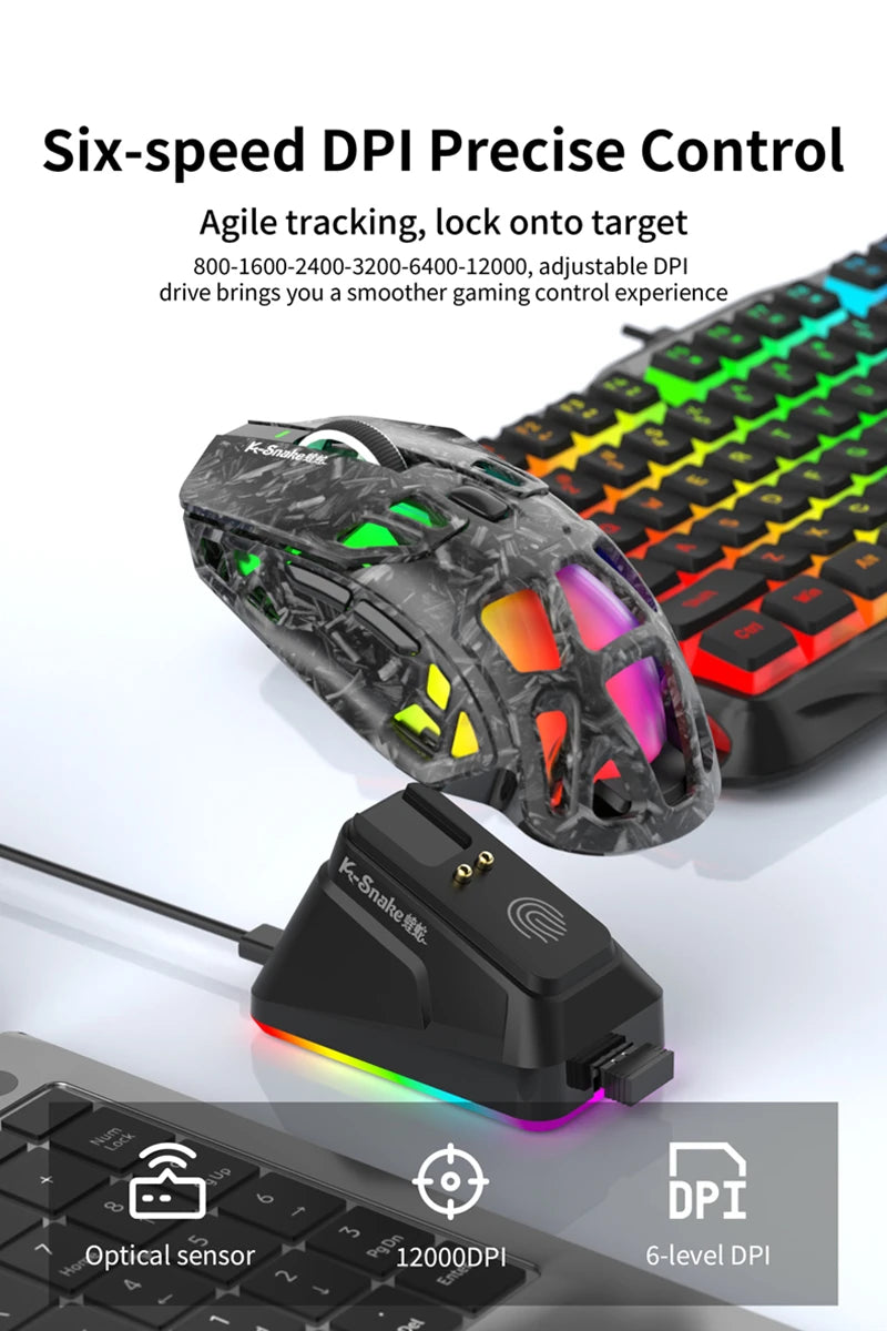 Lenovo Tri-Mode -kevyt pelihiiri RGB-lataustelakalla, 12000DPI, 2.4G/Bluetooth/langallinen ergonominen hiiri PC:lle ja kannettavalle tietokoneelle