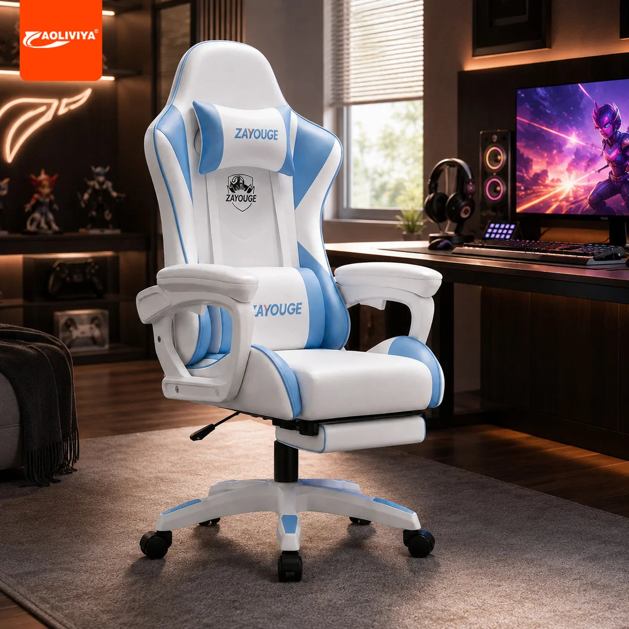 Cadeira de Escritório Gaming Reclinável AOLIVIYA para Computador em Casa, Rotativa, com Elevação, Encosto e Apoio para Pés, para Cybercafé e E-Sports
