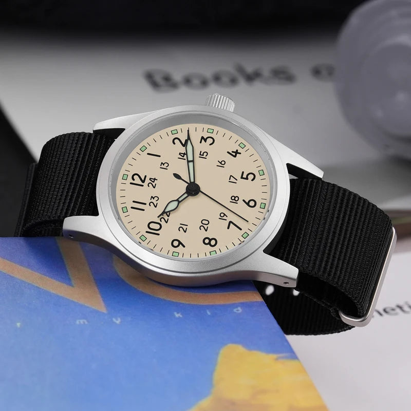 Militado ML05 Military Watch VH31 Sweep Quartz Movement Top Hat Domed Sapphire Crystal Vintage Watch 100m Waterproof Mens Watch