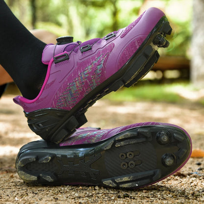 Zapatillas de ciclismo MTB para hombre y mujer T03 moradas, transpirables, de velocidad, con autocierre, para ciclismo de carretera, deporte al aire libre, competición y entrenamiento