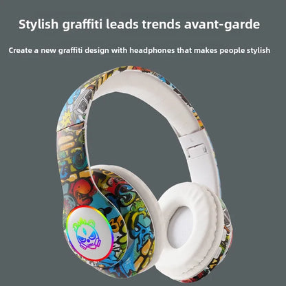 Nuovo headset gaming Bluetooth wireless Graffiti LX-8686 con microfono, luce LED, supporto per scheda TF, bassi profondi e cuffie over-ear per PC, gaming e bambini