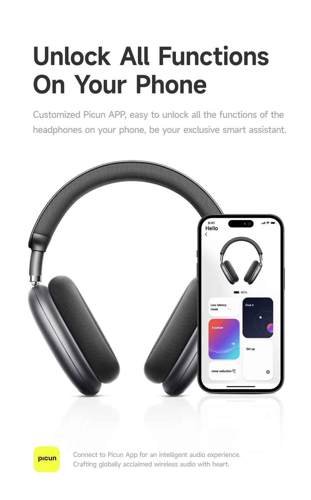 Cuffie wireless Picun F8 Pro ANC con head tracking, audio spaziale 3D, ANC -52dB, headset Bluetooth Hi-Fi, microfono HD ENC, app a bassa latenza