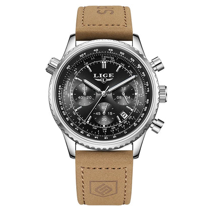 Relógio de luxo para homem LIGE – Cronógrafo com data, em aço inoxidável, estanque, luminescente, estilo desportivo e militar, relógio de quartzo para homem