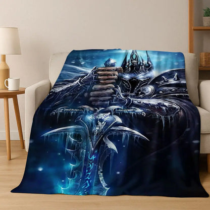 Flanelová deka WOW World of Warcraft Arthas Demon Illidan Sylvanas, útulná měkká přikrývka pro domácnost, ložnici, postel, pohovku, přehoz nebo dárek