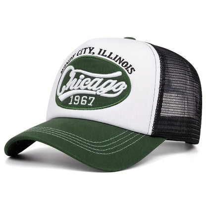 1pc Chicago 1967 Embroidered Letter Baseball Cap - Lightweight, Breathable Mesh Back Trucker Hat