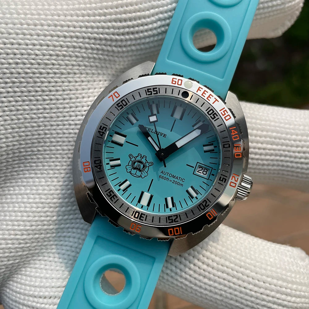 SD1967 Milled Clasp Bracelet Steel Bezel 43mm Steeldive Sapphire Glass 20ATM Water Resistant NH35 Automatic Man Dive Watch