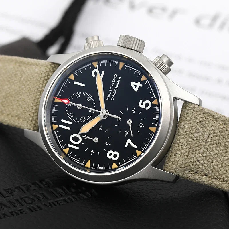 Orologio cronografo al quarzo Militado VK61 VK67, 39mm, cassa in acciaio inox 316L, 3 quadranti, impermeabile 100M, orologio militare multifunzione
