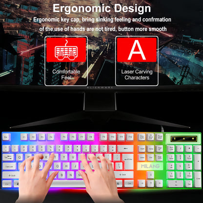 Teclado gaming RGB USB con cable de 104 teclas, cable de 1.3M, teclado de membrana con sensación mecánica para PC, portátil, Windows e IOS