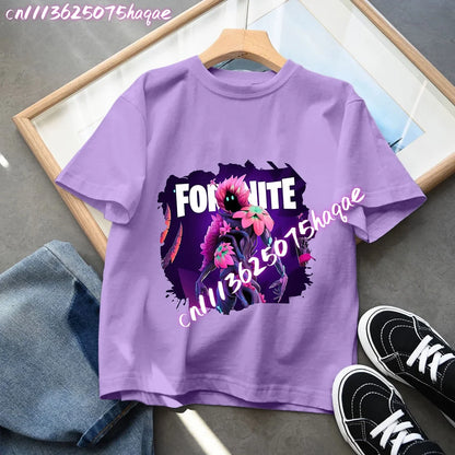 Camisetas Fortnite para niños con estampado de anime y personajes, tops de dibujos animados Fortress Night, ropa de verano para niñas, manga corta, camisetas tipo pulóver