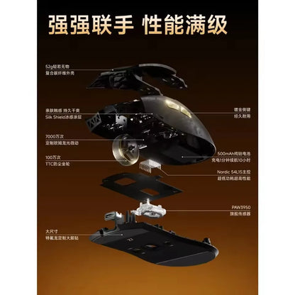 EWEADN Z7 Carbon Fiber Wireless Gaming Mouse, PAW3950 8K Lightweight Ergonomic Esports Mouse for FPS PC, Dual Wireless Gaming Mouse