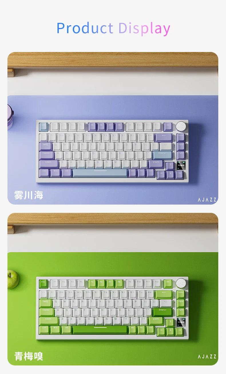 AJAZZ AK820 Tastiera meccanica layout compatto 70%/illuminazione RGB/switch hot-swappable, con connessione cablata, wireless e Bluetooth