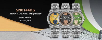 San Martin 39mm Miyota 90S5 Enamel Dial GADA Wristwatch Automatic Mechanical Sapphire BGW-X1 10Bar 5-Link Bracelet  SN0144CG-7