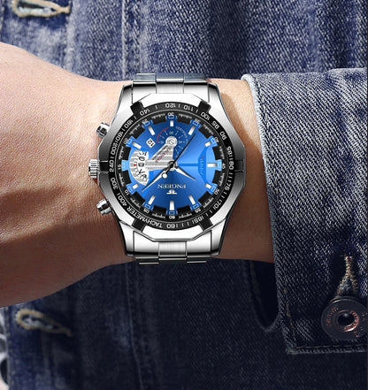 Armbandsur för män, i militär-, casual- eller sportstil, med kvartsverk, från ett prestigefyllt varumärke, helt i stål, vattentätt
