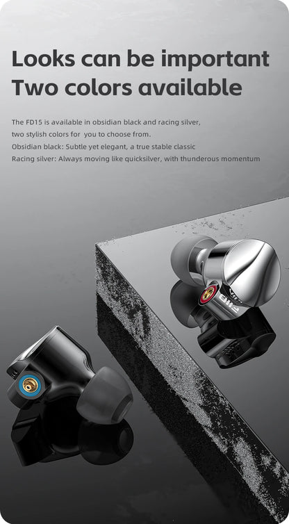 FiiO FD15 13.8mm DLC Dynamic Driver In-Ear Earphone Hi-Res Audio Magnalium Detachable MMCX Cable Wired HiFi Earbuds Shanling