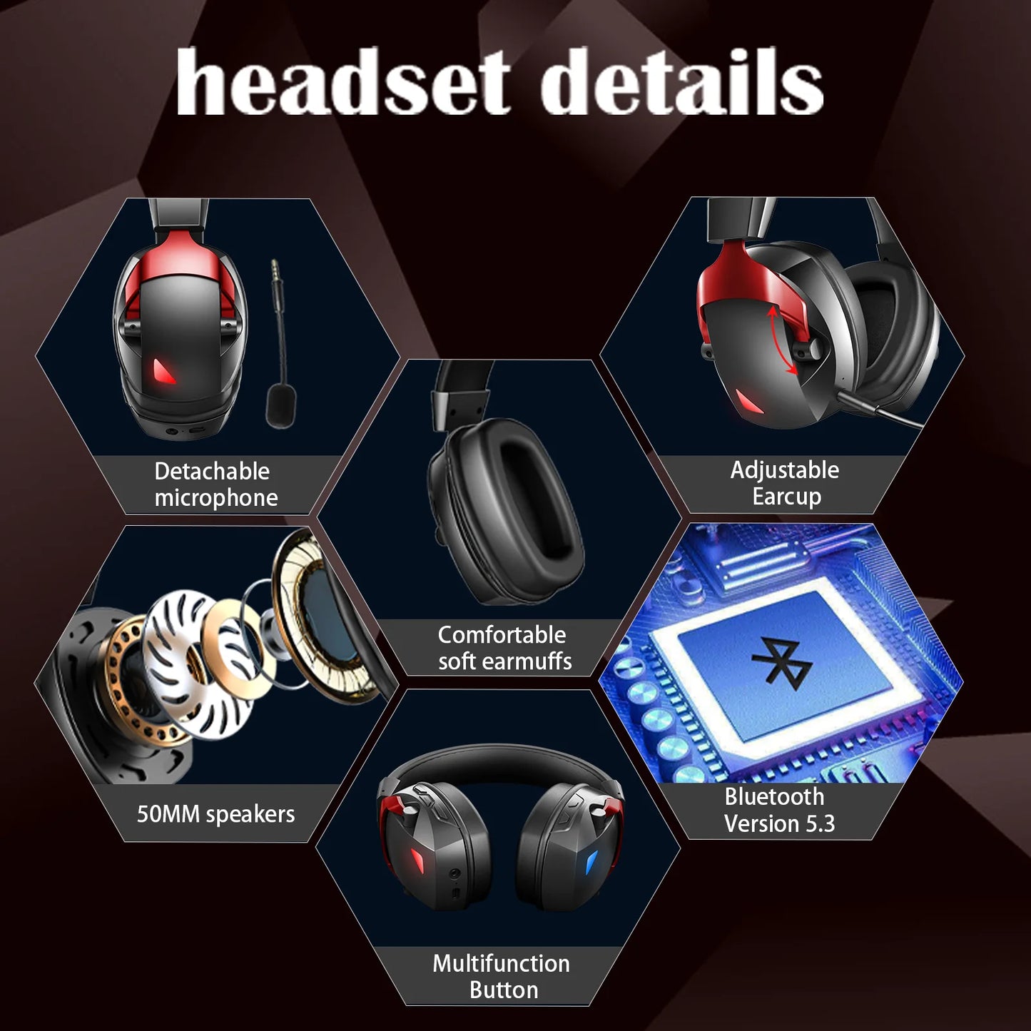 Cuffie gaming wireless con microfono rimovibile a cancellazione del rumore – Wireless 2.4G, Bluetooth 5.3 e connessione cablata 3.5mm per PS5, PC, Xbox e dispositivi mobili