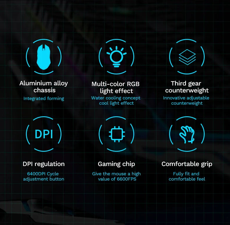 Ratón mecánico con cable para PC gaming y esports, RGB, 6400 DPI, succión magnética y contrapeso DIY