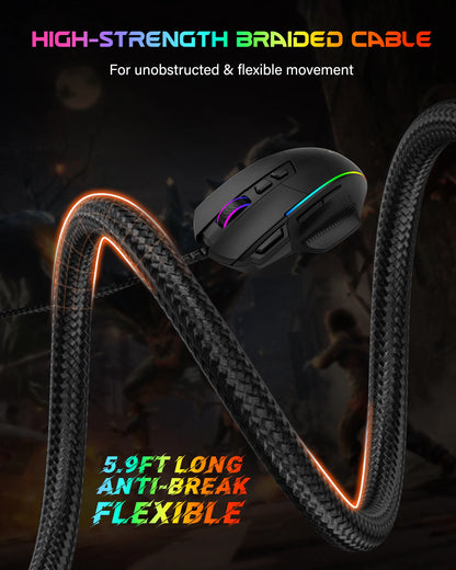Mouse da gaming cablato E-YOOSO X49, 12400 DPI regolabili, retroilluminazione RGB, 8 pulsanti programmabili, mouse ergonomico per gamer per PC e laptop