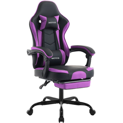 Silla gaming WOTSTA con reposapiés, silla para gamers ergonómica con cojín lumbar, reposacabezas y altura ajustable para ordenador