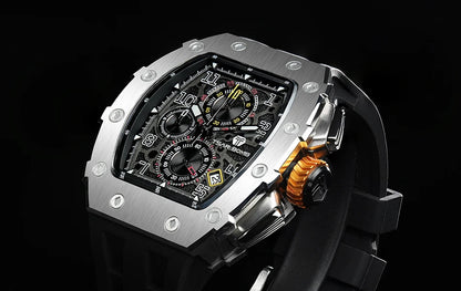 Reloj TSAR BOMBA para hombre, marca de lujo, diseño tonneau, impermeable, de acero inoxidable, reloj de pulsera de moda rectangular para hombre