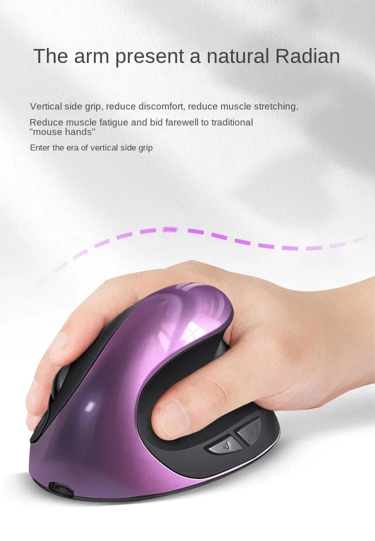 BTS-908 Mouse verticale ricaricabile di tendenza, mouse wireless ergonomico con ricevitore USB 2.4G, DPI regolabile fino a 1600 e 6 pulsanti