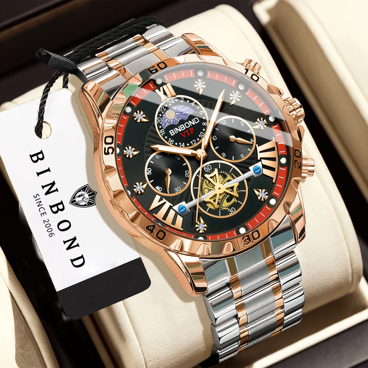 BINBOND quartz watches for men luxury accurate durable watch luminous waterproof chronograph men's watch business watch reloj
