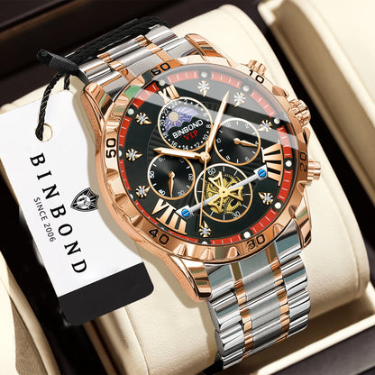 BINBOND quartz watches for men luxury accurate durable watch luminous waterproof chronograph men's watch business watch reloj