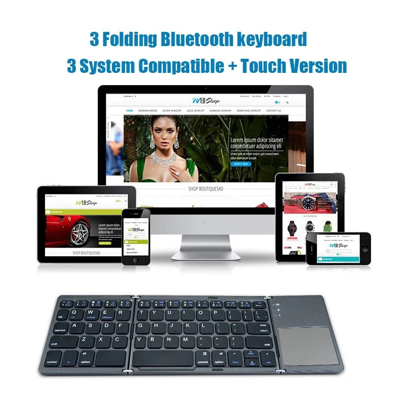 Tastiera Bluetooth pieghevole a tre ante con touchpad, mini tastiera portatile ricaricabile, tastiera wireless per Windows, Android e iOS