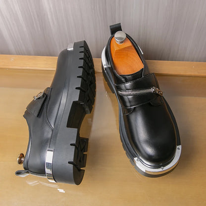 Men's thick soled leather shoes Designer's personalized style Leisure Party Office Outdoor Fashion Street Black white shoes